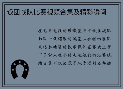 饭团战队比赛视频合集及精彩瞬间